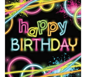 Creative Converting Servetten Glow party Happy Birthday | 16 stuks Creative Converting Servetten Glow party Happy Birthday | 16 stuks