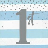 Creative Converting Servetten Blauw & Zilver 1 jaar 32x32cm | 16 stuks Creative Converting Servetten Blauw & Zilver 1 jaar 32x32cm | 16 stuks