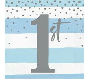 Creative Converting Servetten Blauw & Zilver 1 jaar 32x32cm | 16 stuks Creative Converting Servetten Blauw & Zilver 1 jaar 32x32cm | 16 stuks