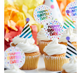 Creative Converting Regenboog Topprikkers - Cupcake  | 12 stuks Creative Converting Regenboog Topprikkers - Cupcake  | 12 stuks