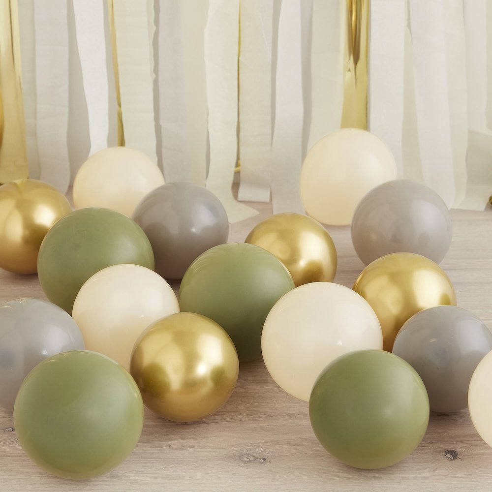 Ginger Ray 40 ballons vert sauge, gris, or et blanc | par ensemble