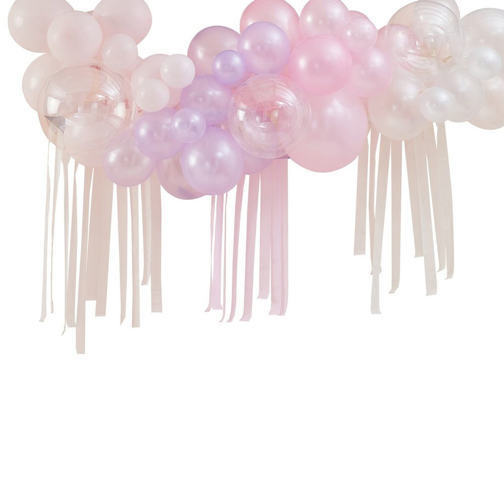 Ginger Ray Balloon garland kit pastel, mother -of -pearl and ivory with streamers | per Unit