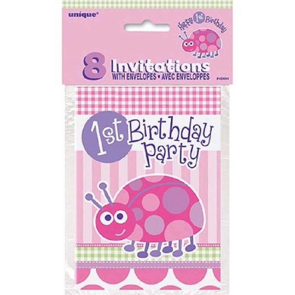 Uitnodiging Ladybug 1st birthday 8 stuks
