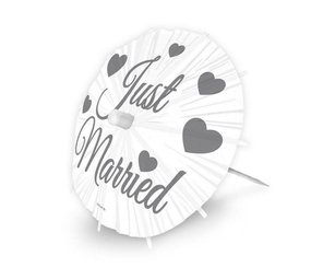 Folat Prikkers taartparasol  Just Married | 8 stuks Folat Prikkers taartparasol  Just Married | 8 stuks