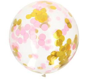 Folat Confetti ballon XL goud en roze 61cm | per stuk