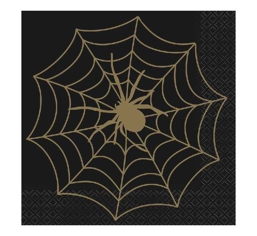 Unique Party Serviettes toile d'araignée noir-doré 33x33 | 16 pièces