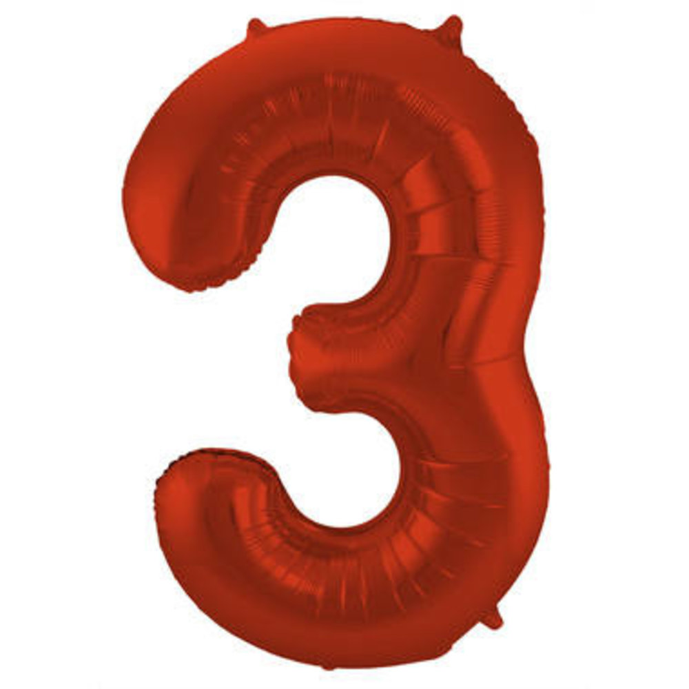 Folat Foil Balloon Number 3 Red Metallic Mat | 86cm Folat Foil Balloon Number 3 Red Metallic Mat | 86cm