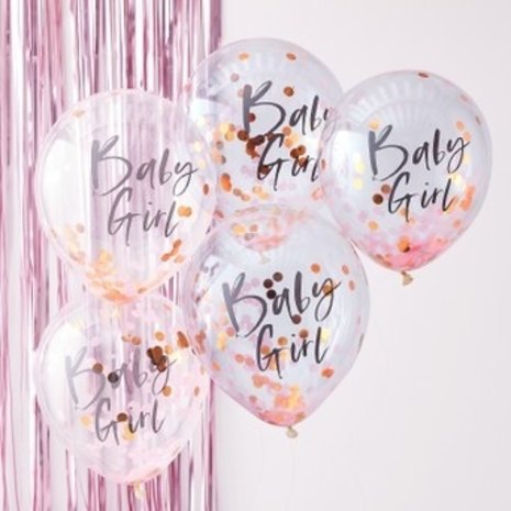 Ginger Ray Baby Girl  confetti ballonnen 30cm | 5 stuks Ginger Ray Baby Girl  confetti ballonnen 30cm | 5 stuks