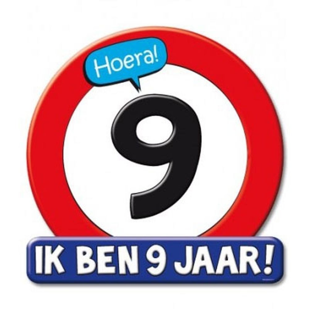 Paper Dreams Verkeers deurbord 9 jaar GROOT ca 50cm Paper Dreams Verkeers deurbord 9 jaar GROOT ca 50cm