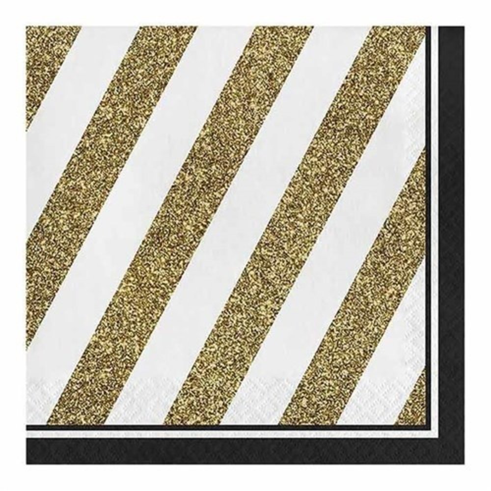 Unique Party Napkins black-gold striped 33x33 | 16 pieces Unique Party Napkins black-gold striped 33x33 | 16 pieces
