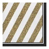 Unique Party Servetten zwart-goud gestreept 33x33 | 16 stuks