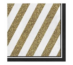 Unique Party Napkins black-gold striped 33x33 | 16 pieces Unique Party Napkins black-gold striped 33x33 | 16 pieces