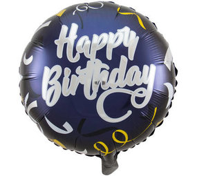 Folat Heliumballon Happy Birthday zwart/goud 45cm | per stuk Folat Heliumballon Happy Birthday zwart/goud 45cm | per stuk