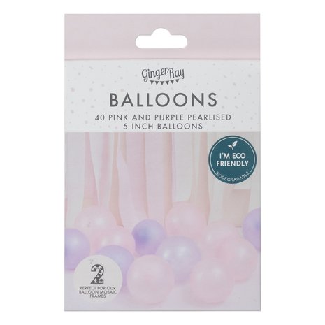 Ginger Ray Pink and purple mother -of -pearl balloons 13cm | per set of 40 pieces
