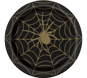 Teller Spinnennetz schwarz-gold 23cm | 8 Stück