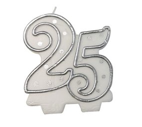Kaars 25 jaar wit-zilver Kaars 25 jaar wit-zilver