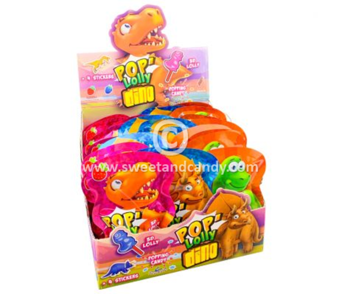 Pop Lolly Dino + 4 Autocollants 16 gr | par sac Pop Lolly Dino + 4 Autocollants 16 gr | par sac