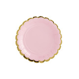 Partydeco Light pink plate with golden scallop 6 pieces
