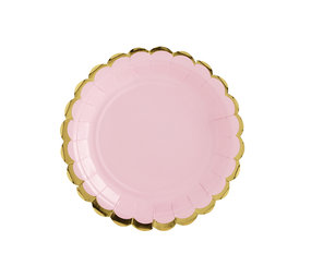 Partydeco Assiette rose clair avec bord festonné doré | 6 pièces Partydeco Assiette rose clair avec bord festonné doré | 6 pièces