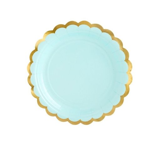 Partydeco Teller mintgrün mit goldenem Wellenschliff 18cm | 6 Stück