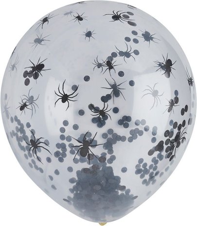 Hootyballoo Ballonnen met spinnen en zwarte confetti 33cm | 5 stuks Hootyballoo Ballonnen met spinnen en zwarte confetti 33cm | 5 stuks