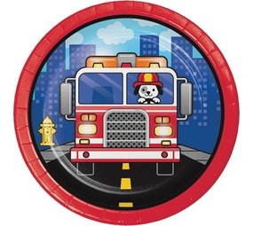 Creative Converting Brandweer Bordjes Flaming Fire Truck 18cm | 8 stuks Creative Converting Brandweer Bordjes Flaming Fire Truck 18cm | 8 stuks