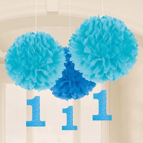 Pompom 1 jaar blauw | 3 stuks Pompom 1 jaar blauw | 3 stuks
