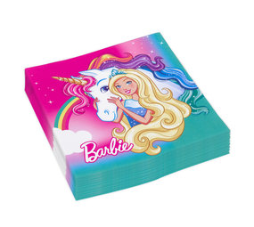 Amscan Barbie & Eenhoorn servetten 33x33 | 20 stuks Amscan Barbie & Eenhoorn servetten 33x33 | 20 stuks
