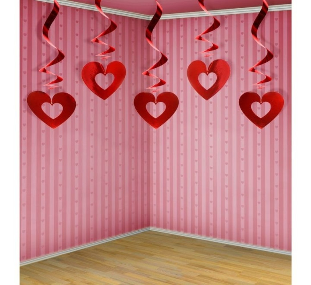 Partydeco Valentine Swirls Rouge Coeurs ouverts 60cm | 5 pièces