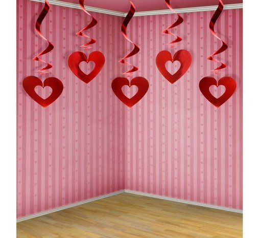 Partydeco Valentine Swirls Rouge Coeurs ouverts 60cm | 5 pièces