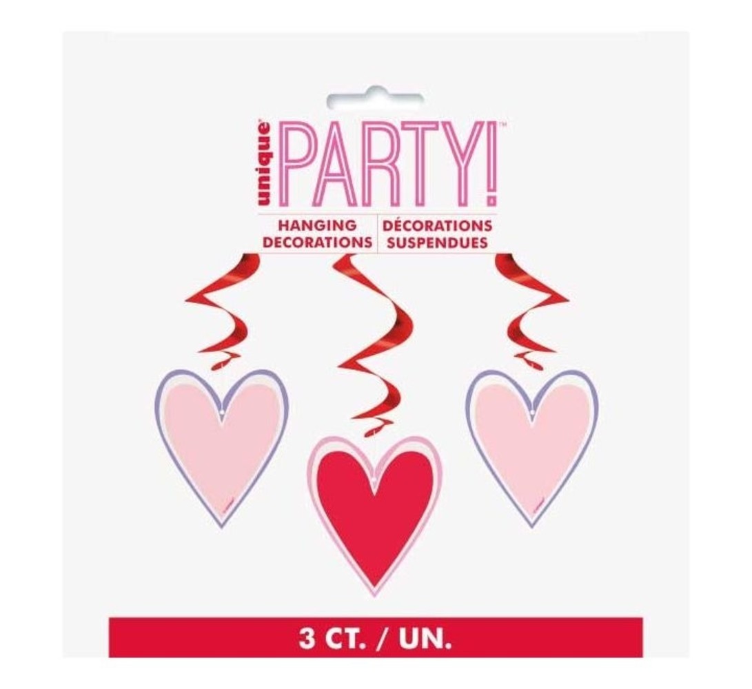 Unique Party Valentine Swirls Coeurs rouge-rose 66cm | 3 pièces Unique Party Valentine Swirls Coeurs rouge-rose 66cm | 3 pièces
