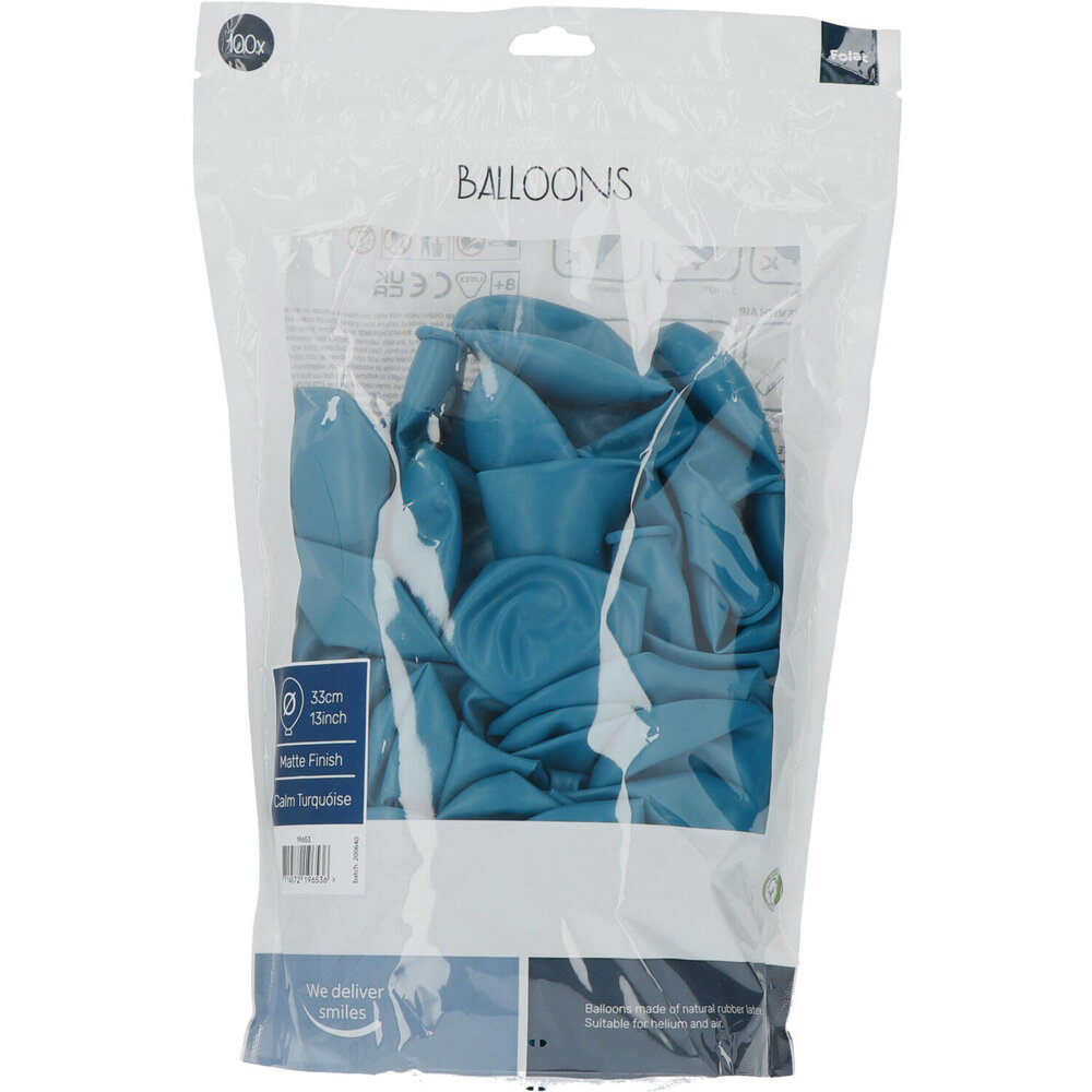 Folat Ballonnen Calm Turquoise 33cm | 100 stuks Folat Ballonnen Calm Turquoise 33cm | 100 stuks