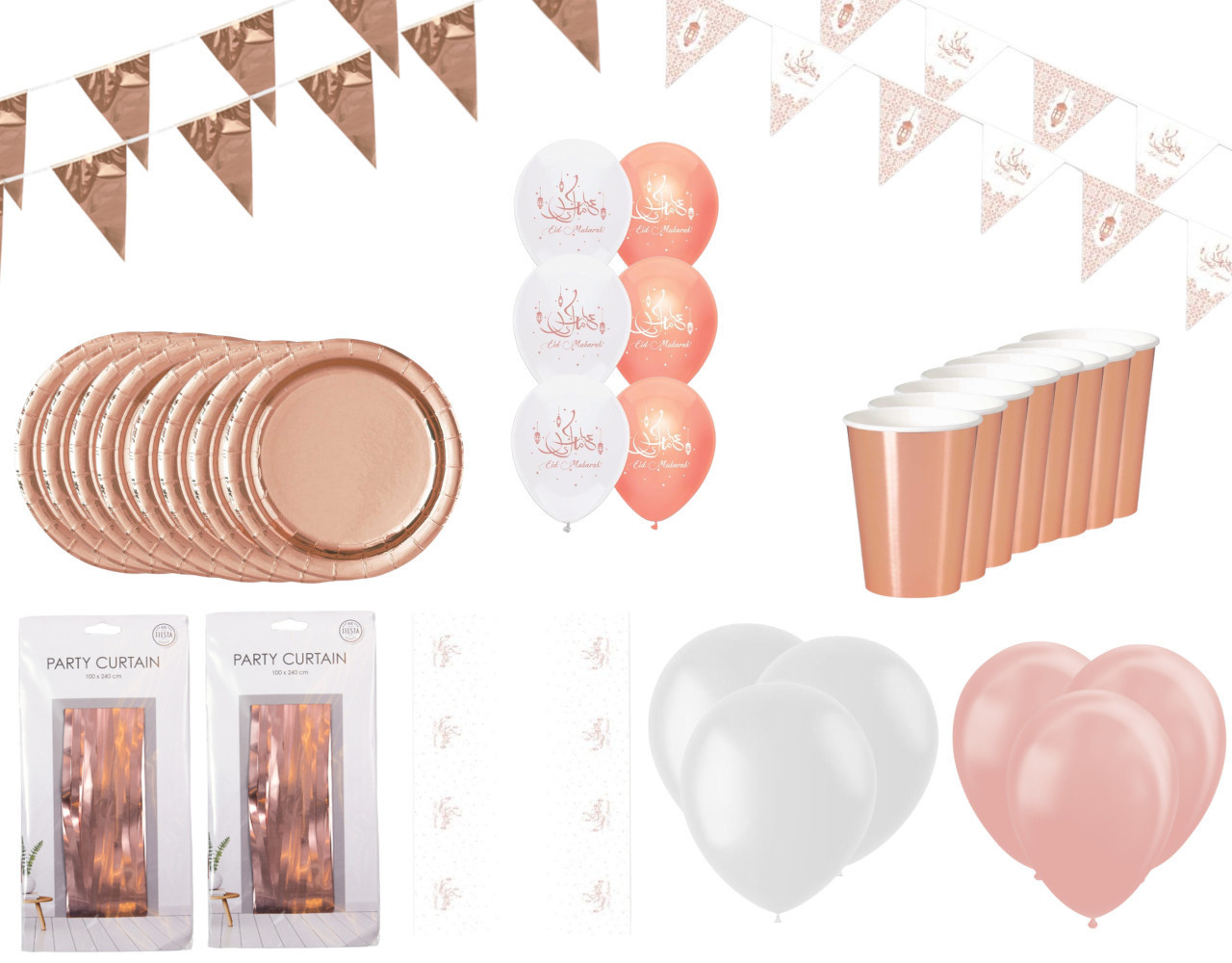 Tuf-Tuf Eid Mubarak Versiering Set XL Rose Goud-Wit | 48-delig Tuf-Tuf Eid Mubarak Versiering Set XL Rose Goud-Wit | 48-delig