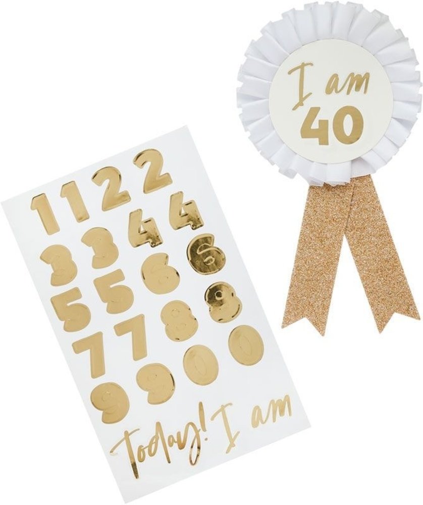 Hootyballoo Alters-Rosette Weiß/Gold 10cm | pro Stück Hootyballoo Alters-Rosette Weiß/Gold 10cm | pro Stück