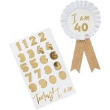 Hootyballoo Alters-Rosette Weiß/Gold 10cm | pro Stück Hootyballoo Alters-Rosette Weiß/Gold 10cm | pro Stück