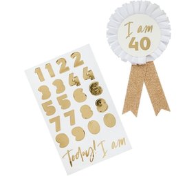 Hootyballoo Leeftijden Rozet Wit/ Goud 10cm | per stuk Hootyballoo Leeftijden Rozet Wit/ Goud 10cm | per stuk