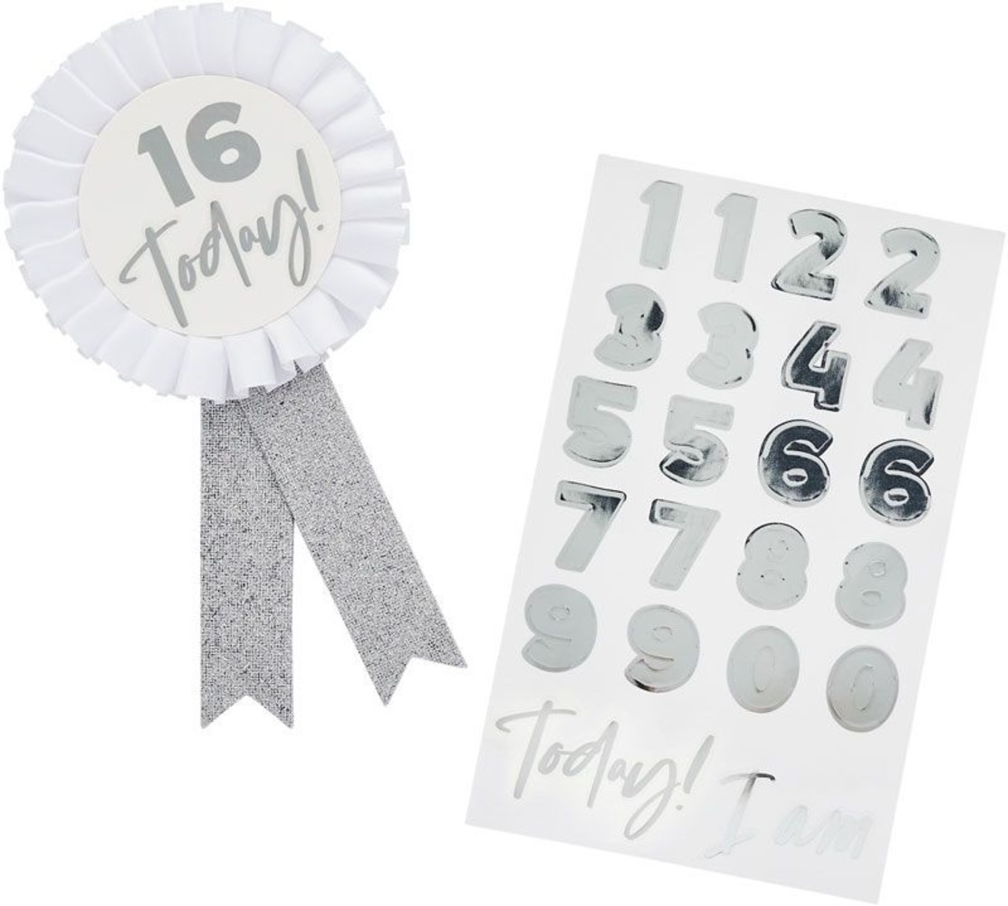 Hootyballoo Ages Rosette white/ silver 10cm | per Unit Hootyballoo Ages Rosette white/ silver 10cm | per Unit