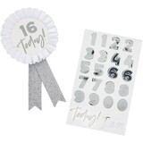 Hootyballoo Altersrosette Weiß/Silber 10cm | pro Stück Hootyballoo Altersrosette Weiß/Silber 10cm | pro Stück