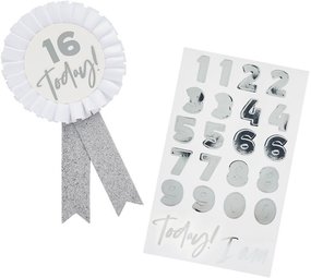 Hootyballoo Ages Rosette white/ silver 10cm | per Unit Hootyballoo Ages Rosette white/ silver 10cm | per Unit