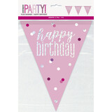 Unique Party Happy Birthday flag line Pink Glitz 274cm | per Unit
