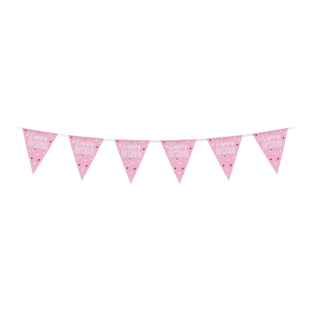 Unique Party Happy Birthday flag line Pink Glitz 274cm | per Unit