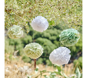 Ginger Ray Sage green and white pompoms 5 pieces Ginger Ray Sage green and white pompoms 5 pieces