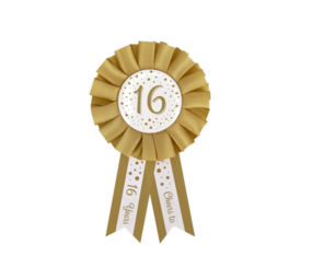 Paper Dreams Ages rosette 16 years white/ gold 14cm | per Unit