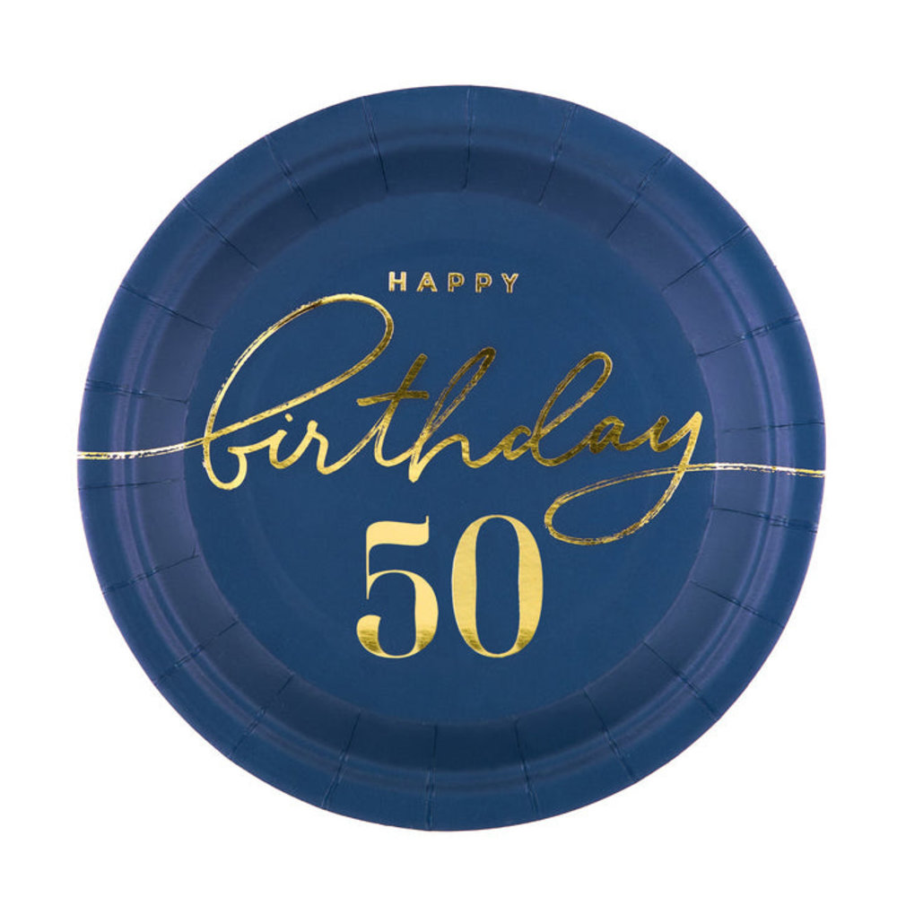 Tuf-Tuf Happy Birthday plates 50 years Navy blue/Gold 18cm | 6 pieces Tuf-Tuf Happy Birthday plates 50 years Navy blue/Gold 18cm | 6 pieces