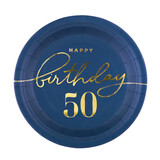 Tuf-Tuf Happy Birthday  Borden 50 Jaar Marineblauw/Goud 18cm | 6  stuks Tuf-Tuf Happy Birthday  Borden 50 Jaar Marineblauw/Goud 18cm | 6  stuks