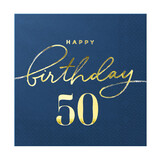 Tuf-Tuf Happy Birthday  Servetten 50 Jaar Marineblauw/Goud 33x33cm | 10  stuks Tuf-Tuf Happy Birthday  Servetten 50 Jaar Marineblauw/Goud 33x33cm | 10  stuks