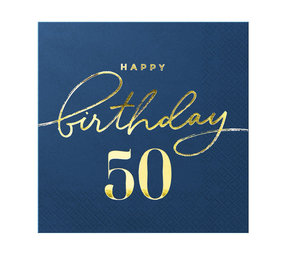 Tuf-Tuf Happy Birthday  Servetten 50 Jaar Marineblauw/Goud 33x33cm | 10  stuks Tuf-Tuf Happy Birthday  Servetten 50 Jaar Marineblauw/Goud 33x33cm | 10  stuks