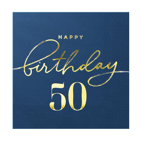 Tuf-Tuf Serviettes de table Happy Birthday 50 Years Bleu marine/Or 33x33cm | 10 pcs.