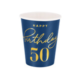 Tuf-Tuf Happy Birthday  Bekers 50 Jaar Marineblauw/Goud 220ml | 6  stuks Tuf-Tuf Happy Birthday  Bekers 50 Jaar Marineblauw/Goud 220ml | 6  stuks