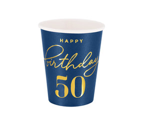 Tuf-Tuf Happy Birthday  Bekers 50 Jaar Marineblauw/Goud 220ml | 6  stuks Tuf-Tuf Happy Birthday  Bekers 50 Jaar Marineblauw/Goud 220ml | 6  stuks